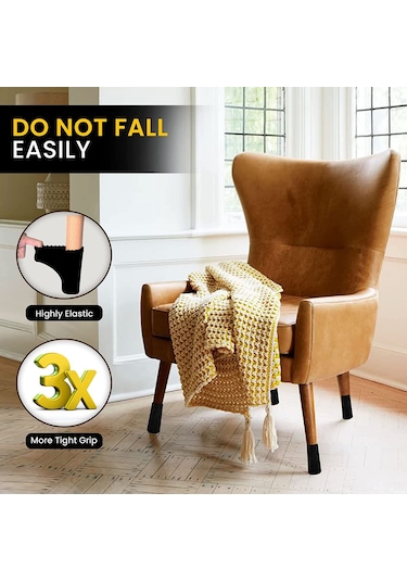 Hfambition 6'lı Siyah Poliester Mutfak Sandalye Ayak Koruması - Çift Katlı Dikişli Kayma Engeli Ve Zemin Koruması