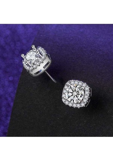 Flybuy Kadın Küpe 927 Ayar Gümüş Kaplama Platin Takı Moissanite 153 Küçük Boy Gümüş Hediye Seti Gümüş