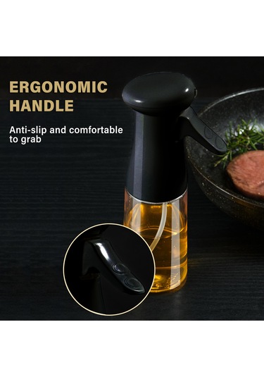 Fosenze Siyah Plastik Yağ Spreyi - 200ml Kontrollü Yağlama, Pişirme/grill İçin + Yağ Fırçası Ve Temizlik Fırçası Seti Siyah