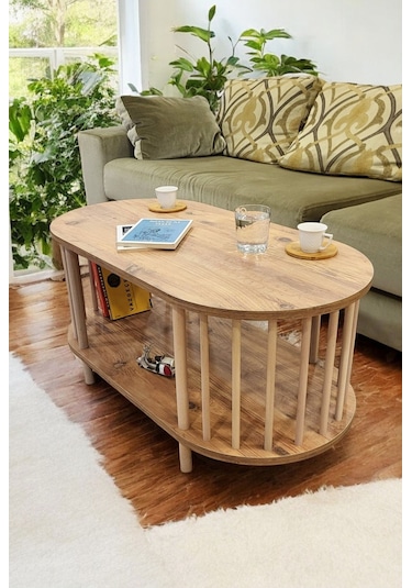 Orta Sehpa Ahşap Ayaklı Sehpa İki Raflı Sehpa Dekoratif Sehpa Gazetelikli Çam