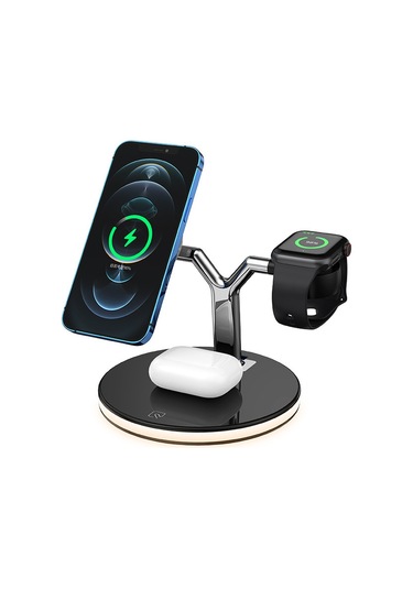 Leezsing 3'ü 1 Arada Kablosuz Şarj İstasyonu Siyah
