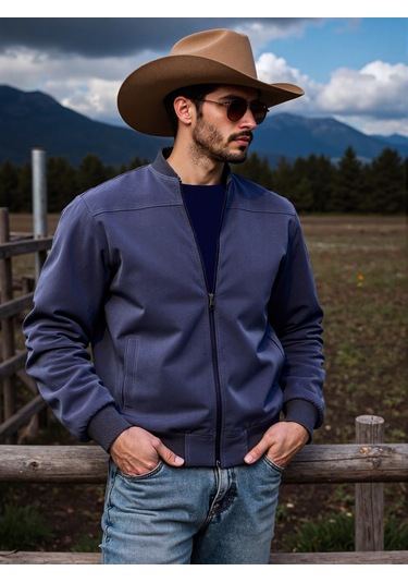 İlkbahar Ve Sonbahar Gündelik Sade Erkek Fermuarlı Ceket Siyah