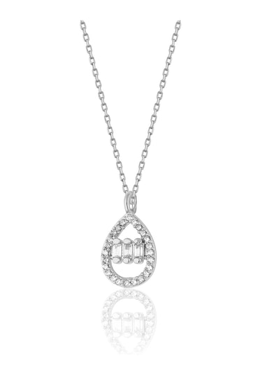 Zanaatsilver 925 ayar Gümüş Zincirli Damla Model 3 Sıralı Baget taşlı kolye