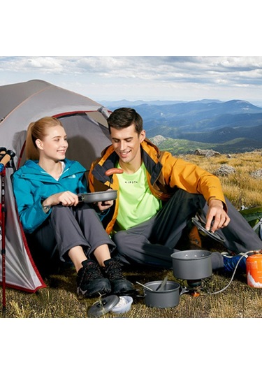 Hewolf Hw-K1342 Taşınabilir Kaymaz Saplı Tava Sıcaklığa Dayanıklı Kamp Tencere Seti 1-2 Kişi Için Çok Renkli