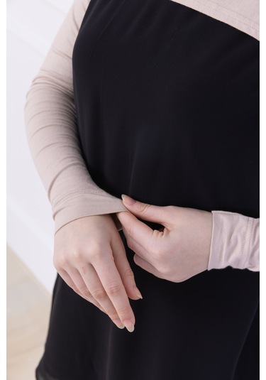 Balıkçı Yaka Boyunluklu Kolluk Bej - Likralı Dik Yakalı Kadın Body Tesettür Crop Bolero Bej