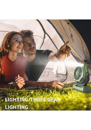 Symbee A26 Yeşil Kamp Fanı, 6000mah Pil, 3 Seviye Işık Ve Rüzgar, Otomatik Sallama, Portatif Dış Mekan Kullanıma Uygun