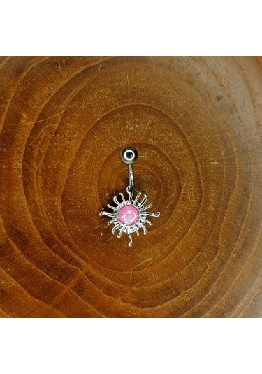Aya Tasarım Gümüş Renk Güneş Figürlü Göbek Piercing Gümüş