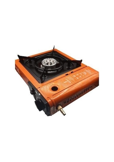 Rox Camping 0189 Tekli Portatif Kamp Ocak - Turuncu, Rüzgarlıklı, Ekstra Gaz Girişli