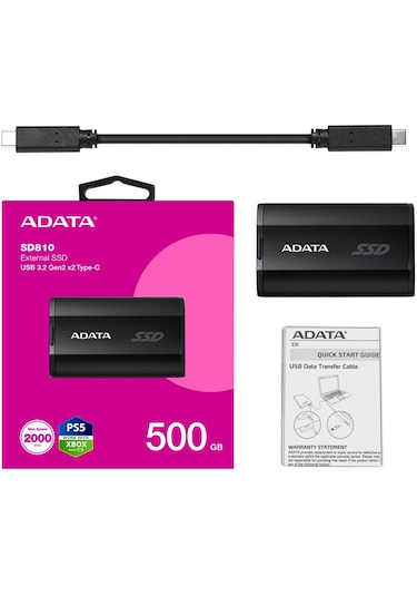 Adata 500gb Sd810 Siyah Taşınabilir Usb 3.2 Gen2 X2 Type-c Ssd Harici Disk