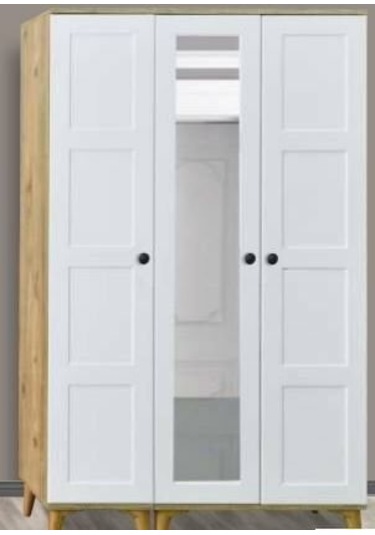 Kare Beyaz 3 Kapılı Aynalı Dolap