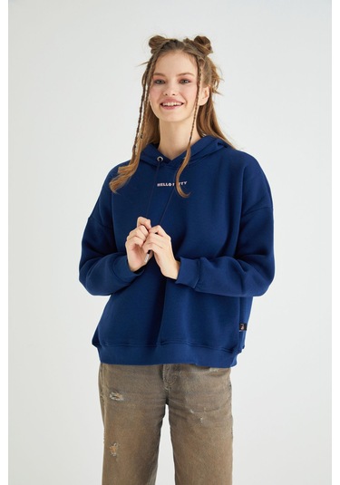 Hello Kitty Lisanslı Kapüşonlu Kalın Sweatshirt Renkli
