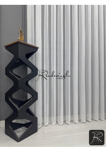 Tül Perde Örme Kumaş Çizgili Rivella Desen Ütü Sevmez Ekru