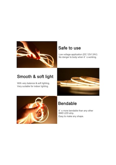 Soğuk Beyaz Usb Güç Kaynağına Sahip Dc5v Cob Led Işık Şeridi 320led/m Yüksek Yoğunluklu Esnek Aydınlatma 3000k/4500k/6500k Çok Renkli Işık Şeridi 2m