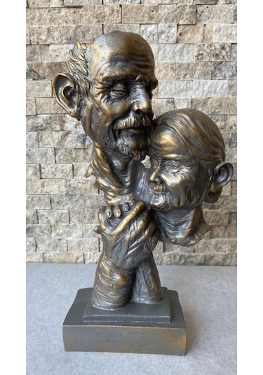 Yaşlı Çift Gümüş Antrasit Biblo