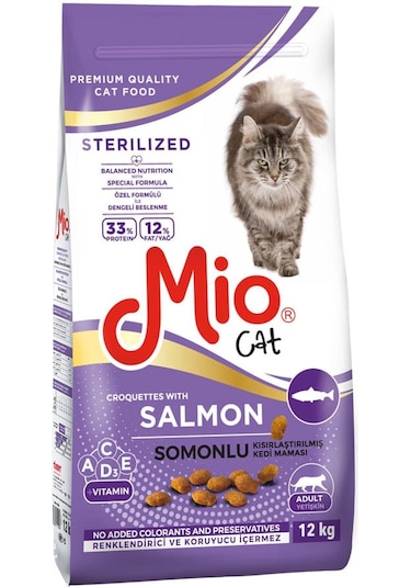 Mio TT206 Kısırlaştırılmış Somonlu Yetişkin Kedi Maması 12 KG