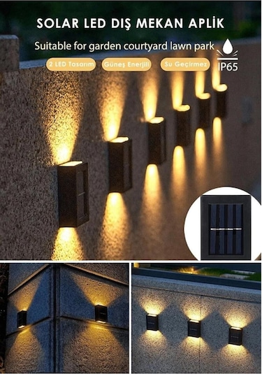 Tekli Yeni Model Solar Çift Taraflı Duvar Lambası Güneş Enerjili Aydınlatma Dekorasyon Aplik Işık Siyah