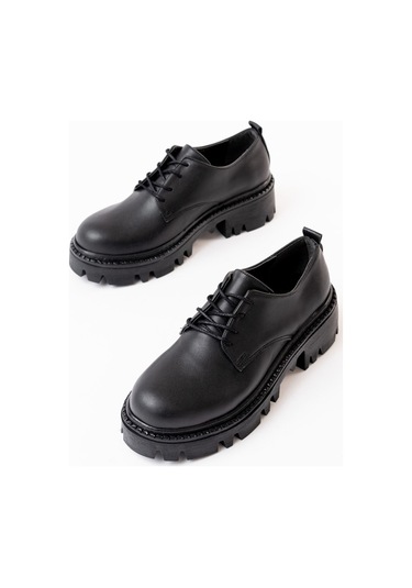 868-754 Siyah Bağcıklı Günlük Yüksek Tabanlı Loafer Ayakkabı Beyaz