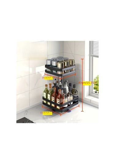 Honeybeeshop Wongırl Kare Üç Katmanlı 360 Derece Dönebilen Paslanmaz Çelik Mutfak Organizatörü Baharat Rafı 1100 Koyu Ceviz