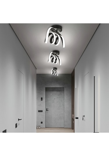 Burgu Siyah Tavana Sıfır Beyaz Led Işıklı Avize Siyah