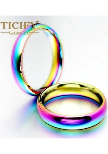 Novahub Çok Renkli Basit 4mm Ark Paslanmaz Çelik Hafif Yüzey Titanyum Çelik Çift Yüzük El Süsü - 9 Çok Renkli
