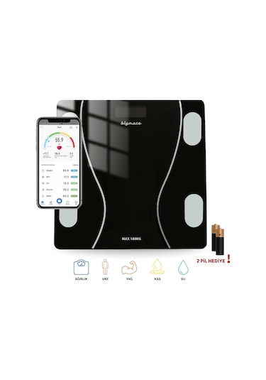 Bigmate BGT-7001S Siyah Wi-Fi Bağlantılı Bluetooth Özellikli Akıllı Tartı