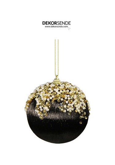 Yılbaşı Süsü Altın Pullu 2'li Top Siyah 10 Cm