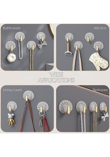 Geeksen Zarif Altın Kabuk Desenli 4'lü Otomatik Yapışkan Duvar Kanca Seti - Ev Ve Ofis İçin Ağır Yük Taşıyan Organize Aracı Altın