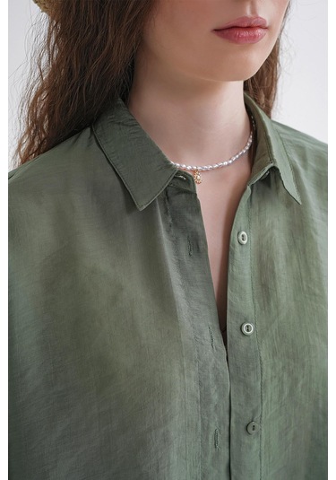 4667 Kadın İnce Oversize Modal Gömlek Haki Haki