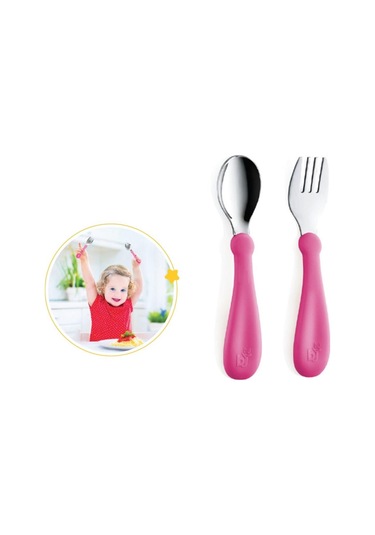 Babyjem Paslanmaz Çelik Çatal Kaşık Seti 522 Pembe Pembe