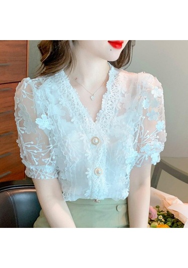 Zarif V Yaka Stereo Çiçek Dantel Şifon Gömlek Kadın 2023 Kısa Kollu Bluz Rahat Sweet 27434 Sayesinde İki Parçalı Tops Kayısı Zarif V Yaka Stereo Çiçek Dantel Şifon Gömlek Kadın 2023 Kısa Kollu Bluz Rahat Sweet 27434 Sayesinde İki Parçalı Tops Kayısı
