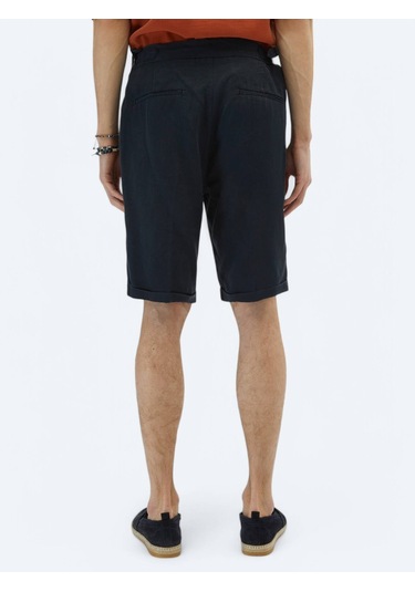 Lacivert Dokuma Carrot Fit Casual Bermuda Lacivert