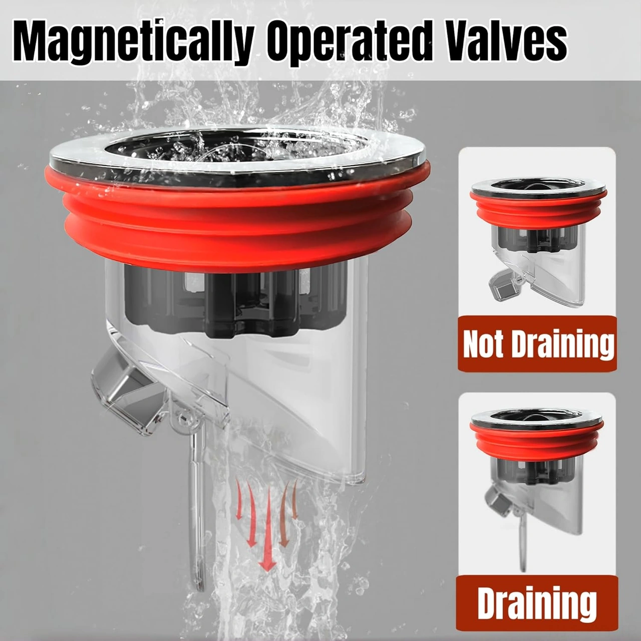Yaleker Banyo Mutfak Koku Engelleme Akıntı Geri Dönüşü Engelleyici, Manyetik Valfli Tüplerli Su Tüpü Filtresi 1.5-2.0 İnç Kırmızı