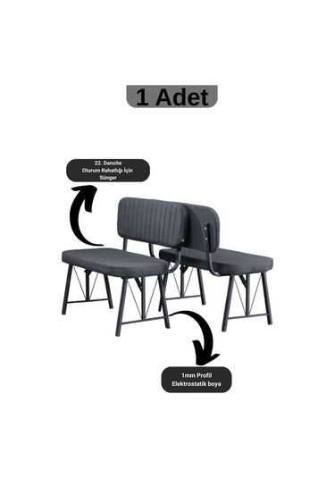 Elfin Mutfak , Yemek Odası Bahçe Balkon Otel Restoran Kafe Bench, Puf, Sırtlı Bench -1 Adet Antrasit Antrasit