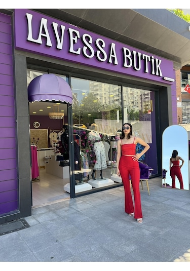 Lavessa Büzgülü İp Askılı Kırmızı Crop-131 Kırmızı