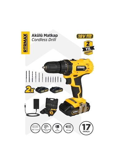 RTRMAX RTM350 Şarjlı Matkap Çift Akülü 30 Nm Li-ion 2x1.5 Ah - Akü Dahil