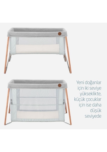 Iris 2 'si Bir Arada Anne Yanı Beşik ve Taşınabilir Çift Katlı Park Yatak Beyond Grey Eco