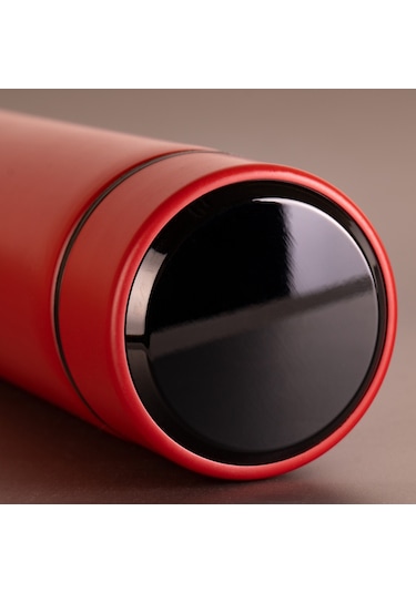 Isim Tasarımlı Dijital Sıcaklık Göstergeli Çelik Termos Kırmızı