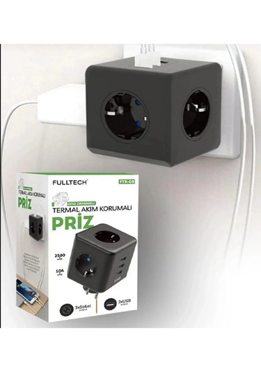 Termal Akım Korumalı Isıya Dayanıklı 3 Lü Duvar Tipi Priz 3x Usb 1x Type-c 1