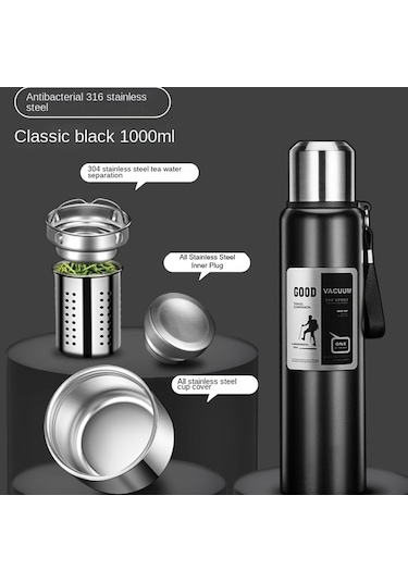 Zyzqstore Paslanmaz Çelik Vakum Yalıtımlı, Taşınabilir 2 L Siyah Büyük Kapasiteli Termos Siyah