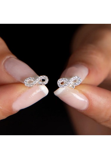 Zirkon Taşlı Sonsuzluk Gümüş Küpe Gümüş