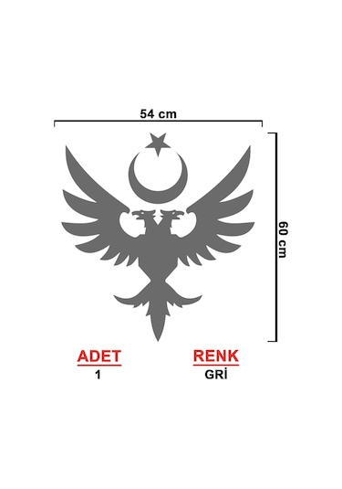 Ay Yıldız Çift Başlı Kartal Sticker - 54cmx60cm - Gri