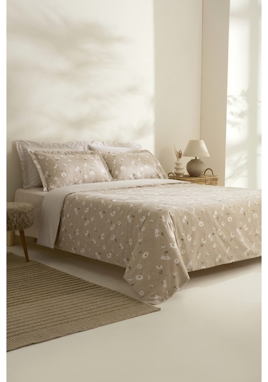 Karaca Home Daisy %100 Pamuk Çift Kişilik Nevresim Takımı Bej