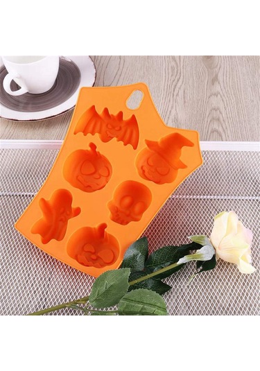 Xurunkeji Parça Silikon Cadılar Bayramı Hayalet Balkabağı Pişirme Kalıbı Seti Parti Hediyesi El Yapımı Sabun Kalıbı Kafatası Yarasa Hayalet Şeklinde Turuncu