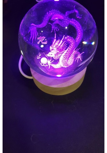 Dragon Ejderha 3d Led Işık Cam Küre Çok Renk Gece Lambası Feng Shui 8 Cm Mega Boy Koruyucu Çok Renkli
