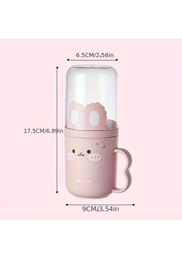 Elmpaly Pembe Renkli Taşınabilir Diş Fırçası Kutusu Ve Ağız Bakım Seti Sevimli Tavşan Desenli Seyahat Çözümü 1