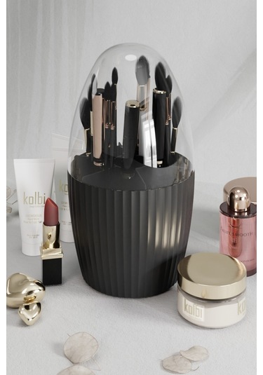 Bayev 2 Adet 7 Bölmeli Siyah + Beyaz Makyaj Fırçası Ve Kozmetik Düzenleyici Şeffaf Kapaklı Organizer
