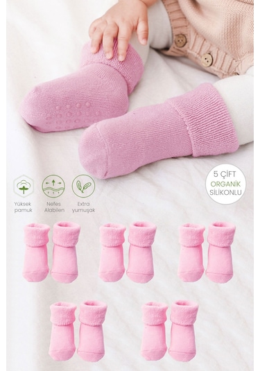 Color Socks 5 Çift Organik Pembe Kız Bebek Çorabı Extra Soft Pembe