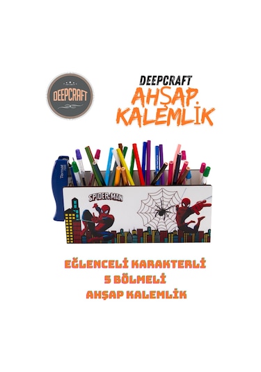 Deepcraft Ahşap Çocuklar İçin Masa Üstü Kalemlik & Organizer-