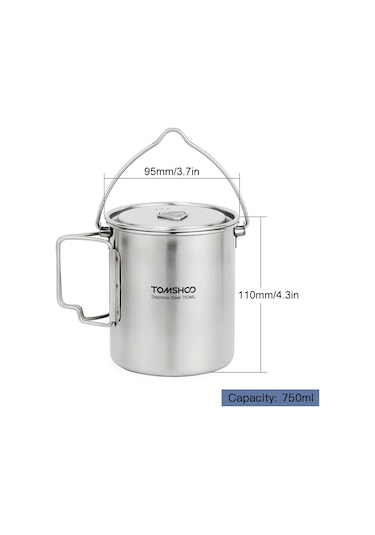 Gajeena Stainless Steel 750ml Kamp Tenceresı, Korozyona Dayanıklı, Katlanabilir Kollü, Ölçü Marklı, Mesh Çantalı - Kamp, Doğa Yürüyüşü, Piknik İçin Çok Renkli