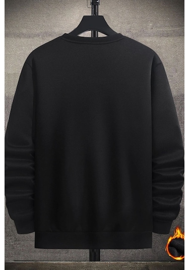 Nasa Baskılı Bisiklet Yaka Sweatshirt Siyah